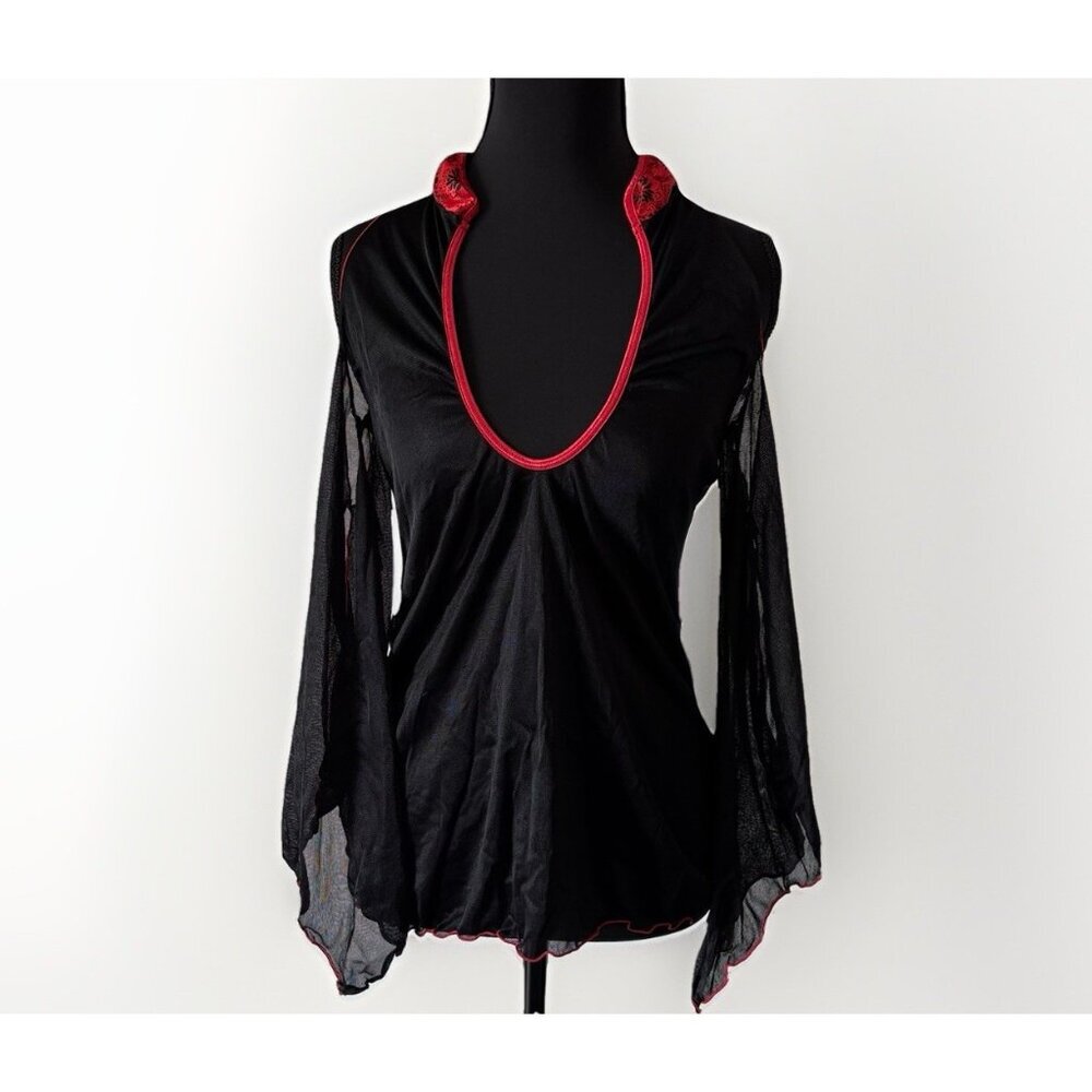 Dreamgirl Black Red Sheer Women's Top Whimsigoth Fairy Cutegoth Vamp ONE‎ SIZE